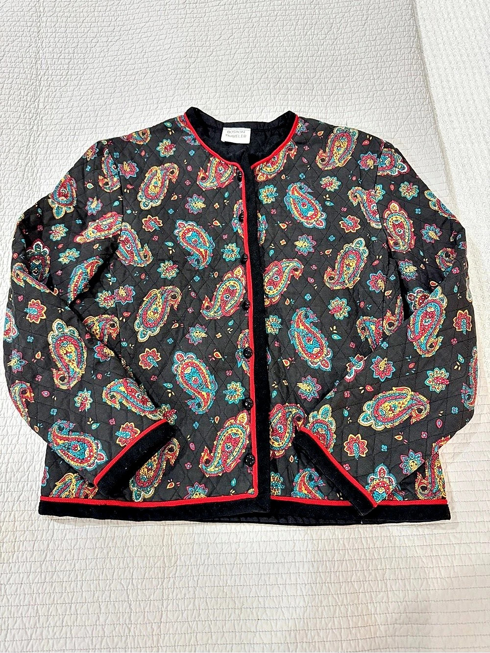 Boston Traveler Paisley Print Jacket in Black & Red Like New